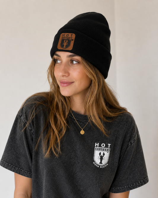 Black beanie/ brown rustic logo